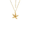 Stainless Steel Chain Shell Starfish Leaf Pendant Necklace Unisex Set With Diamonds