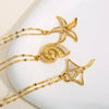 Stainless Steel Chain Shell Starfish Leaf Pendant Necklace Unisex Set With Diamonds