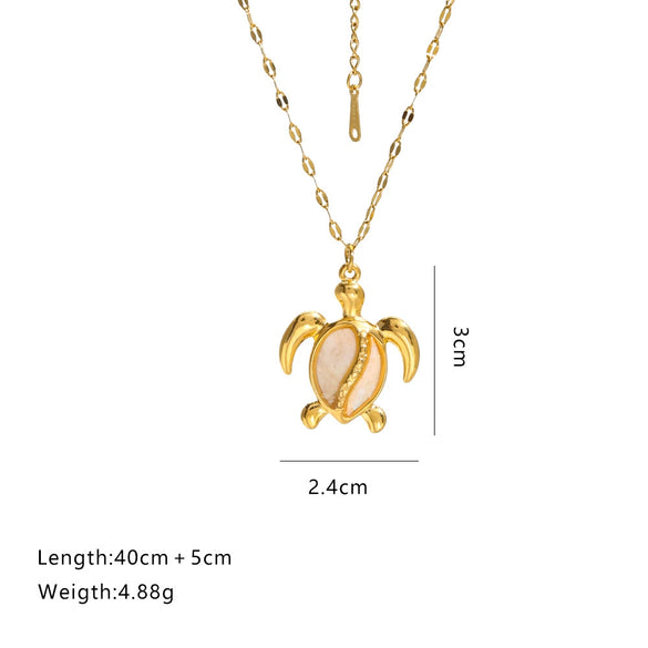Stainless Steel Chain Shell Starfish Leaf Pendant Necklace Unisex Set With Diamonds