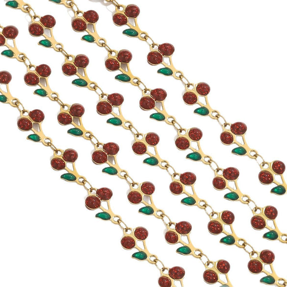 Stainless Steel Cherry Oil Drop Chain Handmade Jewelry Making Accessories For Bracelet And Necklace With Electroplating