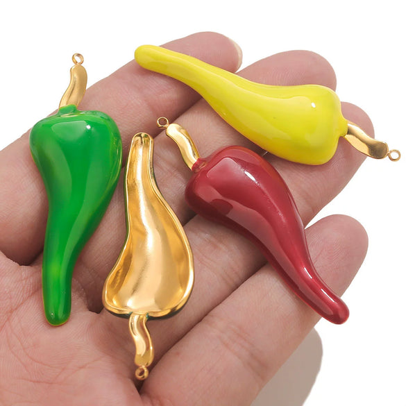 Stainless Steel Chili Pepper Shaped Electroplated Handmade Jewelry Pendant For Necklace Bracelet Bag Diy