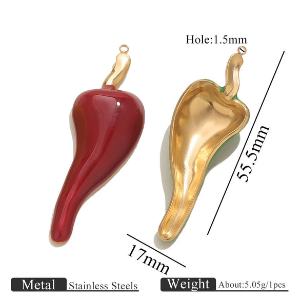 Stainless Steel Chili Pepper Shaped Electroplated Handmade Jewelry Pendant For Necklace Bracelet Bag Diy