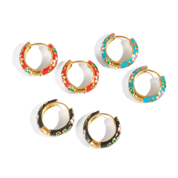 Stainless Steel Chinese Style Oil Dripping Enamel Geometric Earrings With Electroplating Design