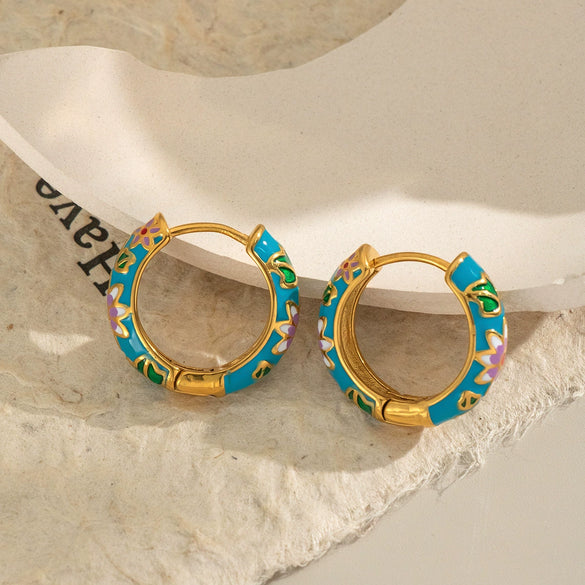 Stainless Steel Chinese Style Oil Dripping Enamel Geometric Earrings With Electroplating Design