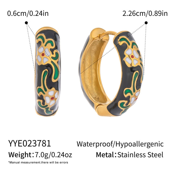 Stainless Steel Chinese Style Oil Dripping Enamel Geometric Earrings With Electroplating Design