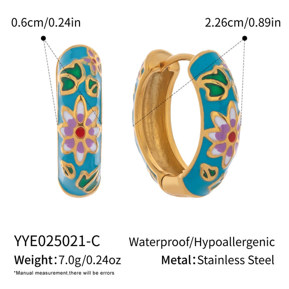Stainless Steel Chinese Style Oil Dripping Enamel Geometric Earrings With Electroplating Design