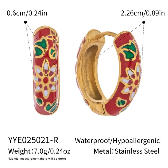 Stainless Steel Chinese Style Oil Dripping Enamel Geometric Earrings With Electroplating Design