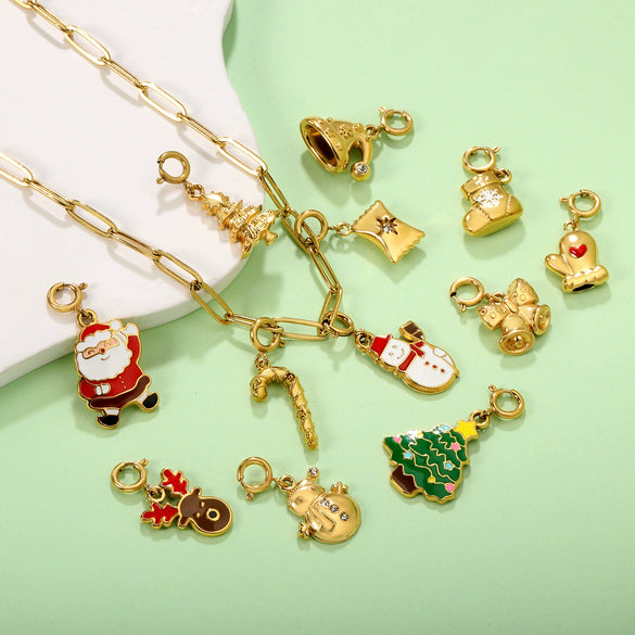 Stainless Steel Christmas Cartoon Pendant Necklace With Snowman Bell And Reindeer Design Electroplated Festive Jewelry For Women