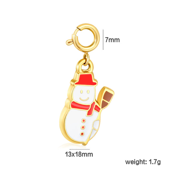 Stainless Steel Christmas Cartoon Pendant Necklace With Snowman Bell And Reindeer Design Electroplated Festive Jewelry For Women