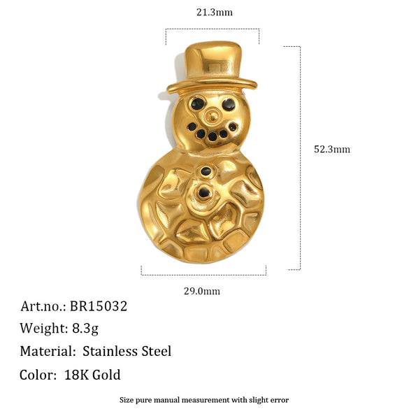 Stainless Steel Christmas Ornaments And Accessories Gold Plated Reindeer Stocking And Snowman Brooch For Women