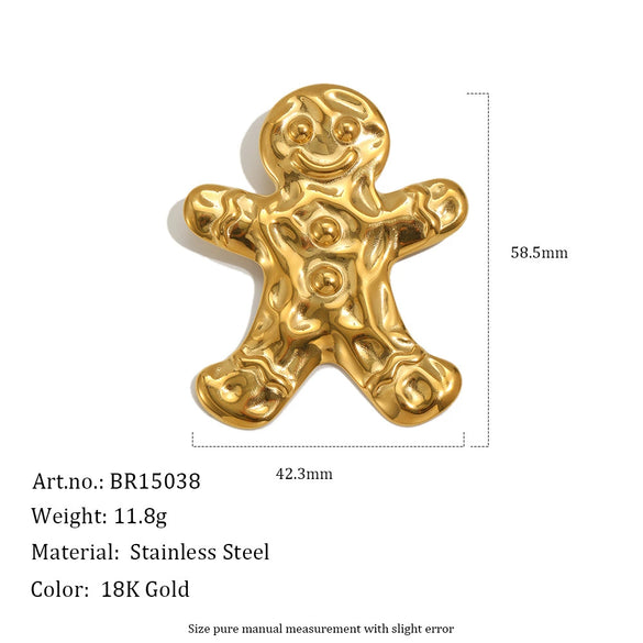 Stainless Steel Christmas Ornaments And Accessories Gold Plated Reindeer Stocking And Snowman Brooch For Women