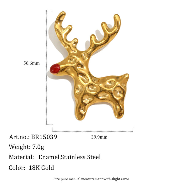 Stainless Steel Christmas Ornaments And Accessories Gold Plated Reindeer Stocking And Snowman Brooch For Women