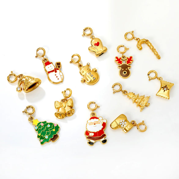 Stainless Steel Christmas Snowman Reindeer And Bell Pendants With Electroplated Finish Simple Cartoon Festival Necklace Accessories