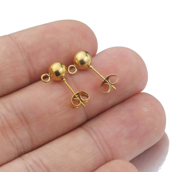 Stainless Steel Circle Bead Welding Hanging Earrings Handmade Jewelry Accessories Electroplated