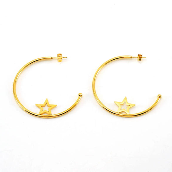 Stainless Steel Circle Star Geometric Fashion Earrings With Electroplating For Women