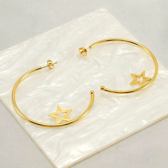 Stainless Steel Circle Star Geometric Fashion Earrings With Electroplating For Women