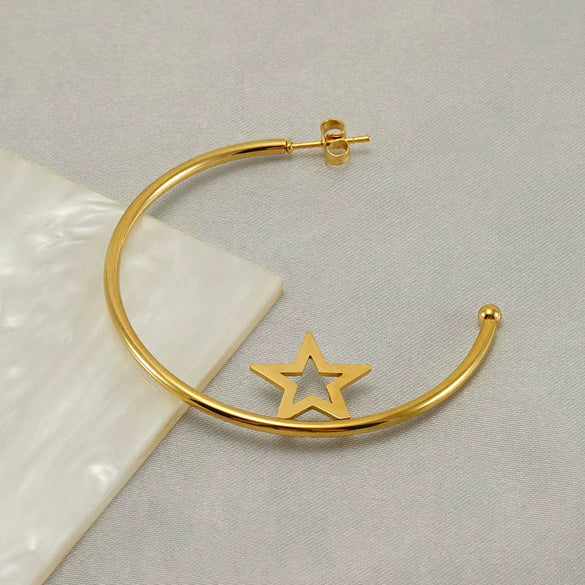 Stainless Steel Circle Star Geometric Fashion Earrings With Electroplating For Women