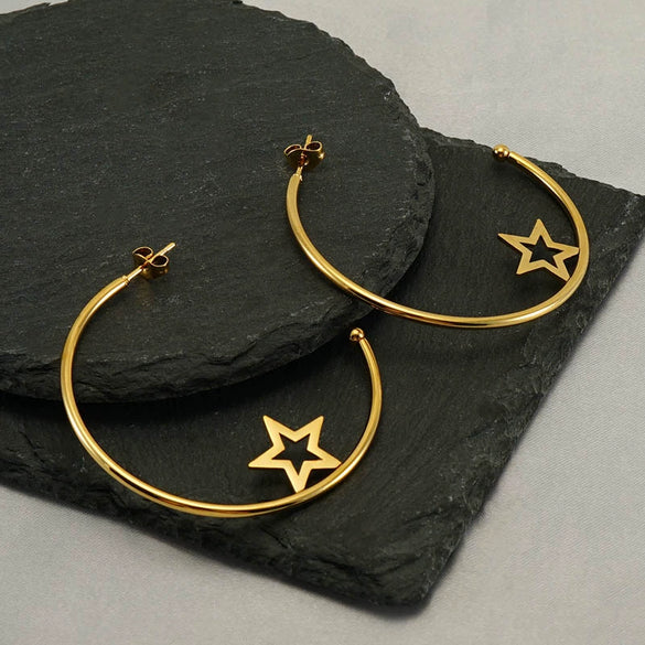 Stainless Steel Circle Star Geometric Fashion Earrings With Electroplating For Women