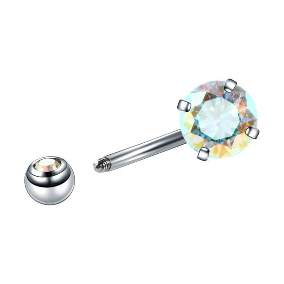 Stainless Steel 4Claw Inlaid Zircon Round Belly Button Ring 4Claw Zirconium Short Nail Belly Button Nail Belly Button Human Body Puncture