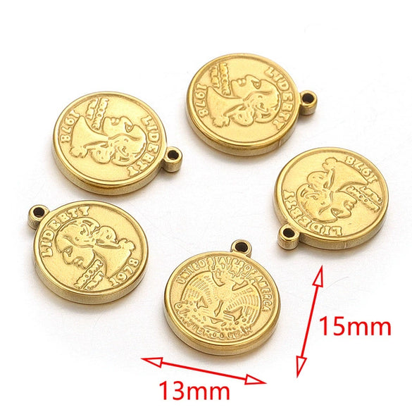 Stainless Steel Coin Round Pendant Necklace With Crown Pattern And Electroplating Treatment For Ladies