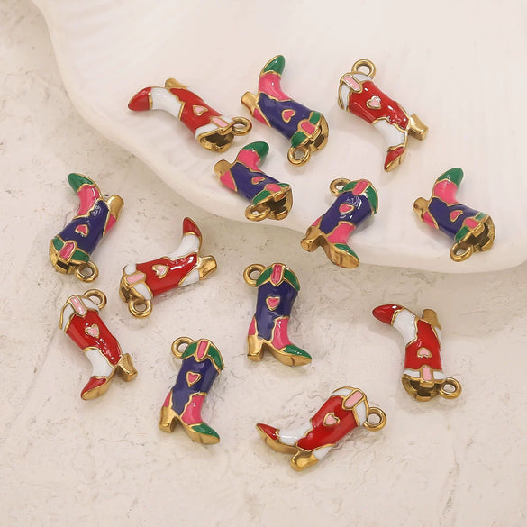 Stainless Steel Color Enamel Shoes Dripping Oil Pendant Jewelry Accessories For Necklace And Earrings