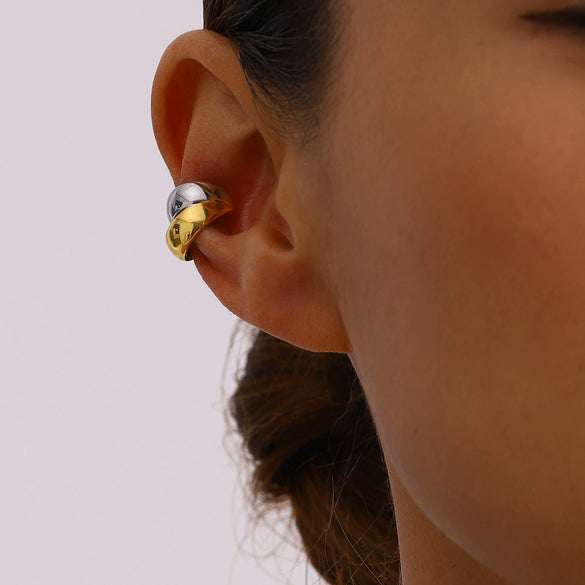 Stainless Steel Color Matching Ear Clip With Geometric Pattern For Women Electroplated No Ear Hole Ear Bone Clip
