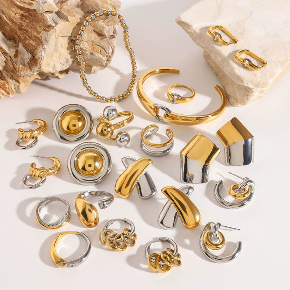 Stainless Steel Color Matching Ring High Grade Earring Titanium Steel Opening Beaded Bracelet With Geometric Design And Electroplating