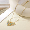 Stainless Steel Colorful Dripping Butterfly Pendant Necklace Dripping Oil Rococo Style For Women