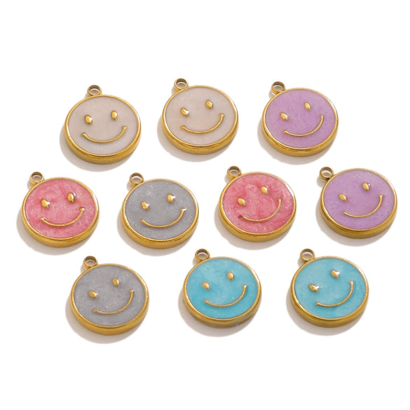 Stainless Steel Colorful Fish Geometric Cartoon Smiley Face Pendant Diy Handmade Jewelry Accessories