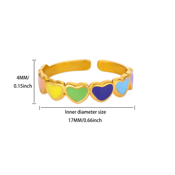 Stainless Steel Colorful Oil Dripping Heart Shaped Open Ring For Women Electroplated