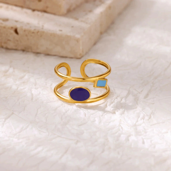 Stainless Steel Colorful Oil Dripping Heart Shaped Open Ring For Women Electroplated