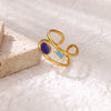 Stainless Steel Colorful Oil Dripping Heart Shaped Open Ring For Women Electroplated