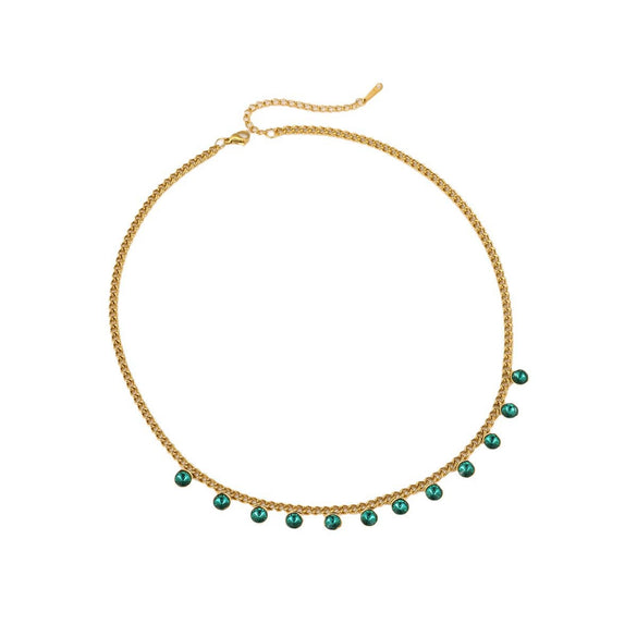 Stainless Steel Colorful Rhinestone Tassel Necklace For Women Electroplated Fashion Jewelry