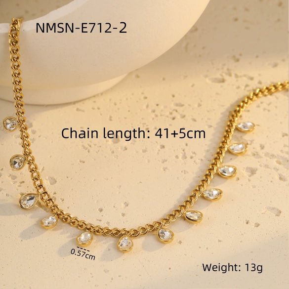 Stainless Steel Colorful Rhinestone Tassel Necklace For Women Electroplated Fashion Jewelry