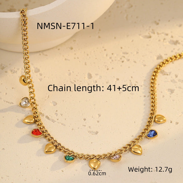 Stainless Steel Colorful Rhinestone Tassel Necklace For Women Electroplated Fashion Jewelry