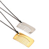 Stainless Steel Comb Pendant Leather Rope Necklace Electroplating Design Women's Jewelry