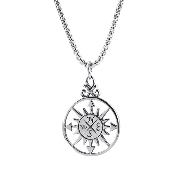 Stainless Steel Compass Cross Pendant With Polished Finish Navigation Inspired Jewelry Wholesale