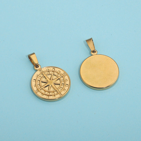 Stainless Steel Compass Pendant Necklace With Electroplating Treatment And Original Design