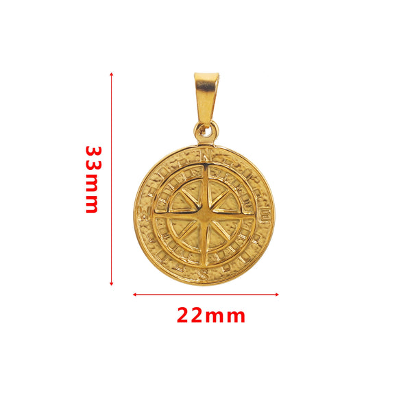 Stainless Steel Compass Pendant Necklace With Electroplating Treatment And Original Design