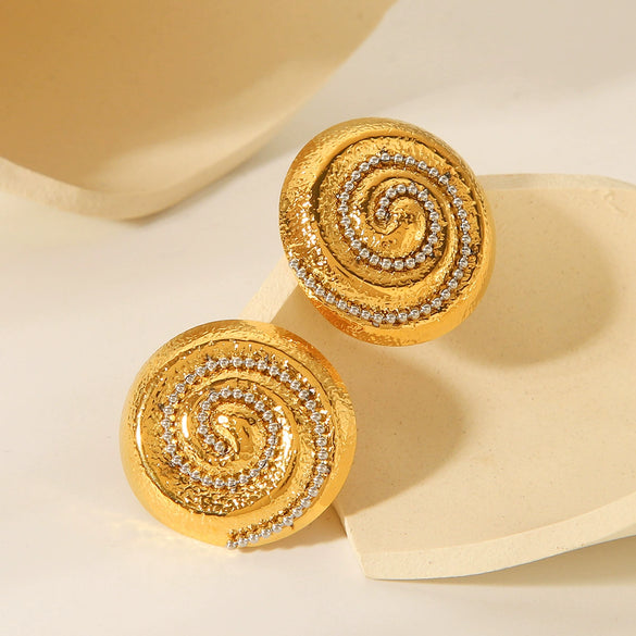 Stainless Steel Conch Earrings Geometric Style Electroplated For Women