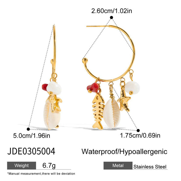 Stainless Steel Conch Pendant Tassel Starfish Earrings Bohemian Style Electroplated