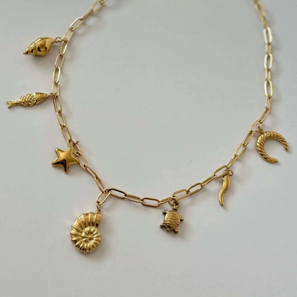 Stainless Steel Conch Turtle Necklace Pendant Furnace Vacuum Electroplated 18K Gold Color Retention