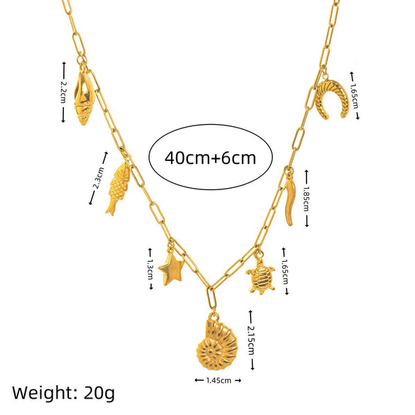 Stainless Steel Conch Turtle Necklace Pendant Furnace Vacuum Electroplated 18K Gold Color Retention
