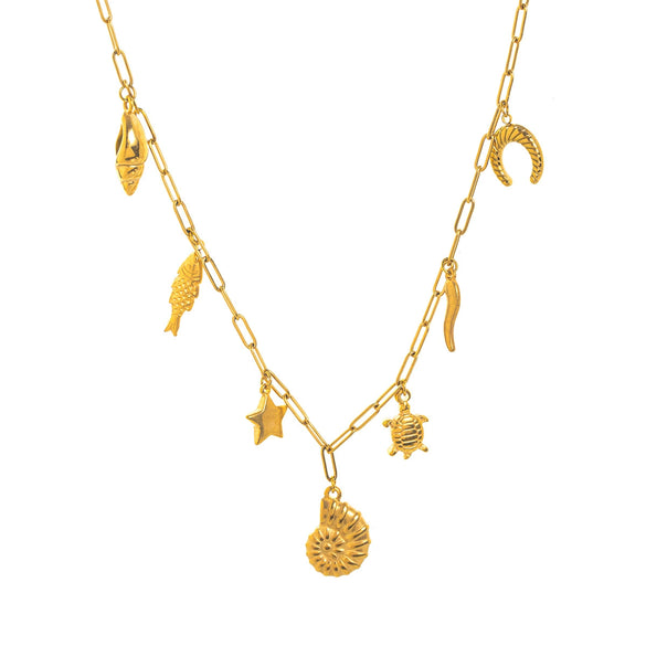 Stainless Steel Conch Turtle Necklace Pendant Furnace Vacuum Plated 18K Gold Color Preservation Summer Beach Style