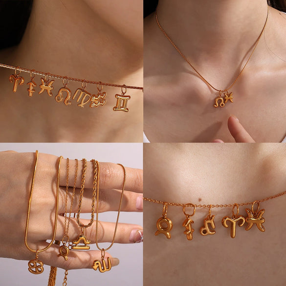 316L Stainless Steel Constellation Necklace Pendant Accessories Fashion Simple Plated 18K Gold