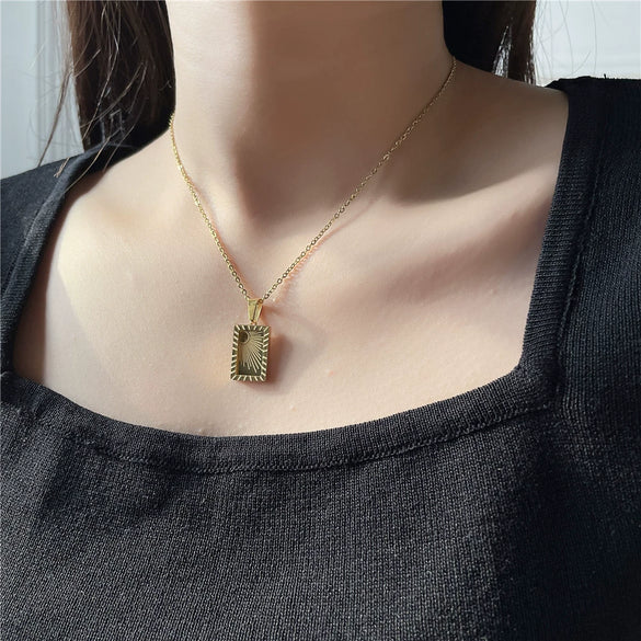 Stainless Steel Constellation Square Sun Moon Pendant O Chain Necklace Electroplated Jewelry