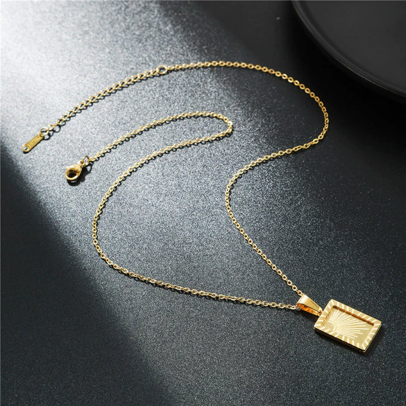 Stainless Steel Constellation Square Sun Moon Pendant O Chain Necklace Electroplated Jewelry
