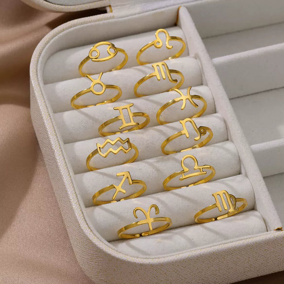 Stainless Steel Constellation Symbol Open Ring Electroplating
