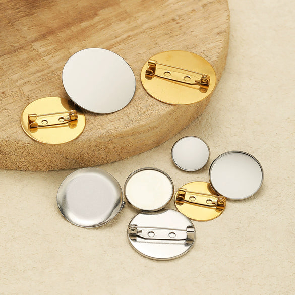 Stainless Steel Convex Embossed Brooch Base Blank Tray Diy Jewelry Accessories Garment Decorative Set With Electroplating