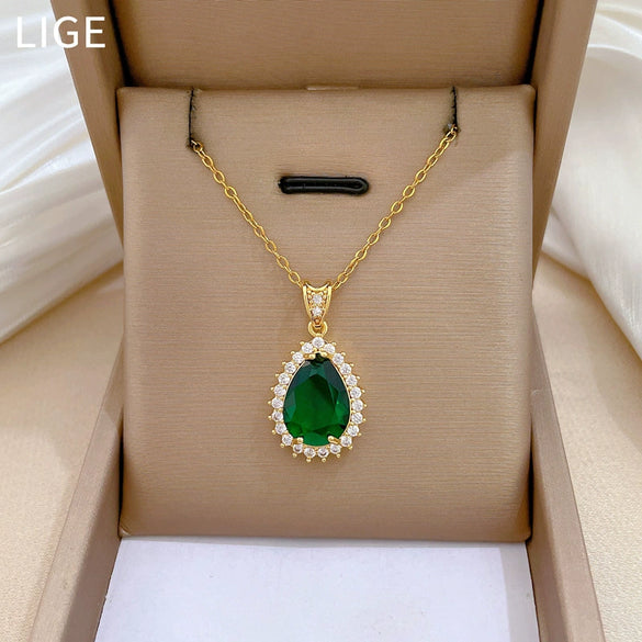 Stainless Steel Copper Pendant Animal Zodiac Cartoon Style Water Drop Zircon Full Diamond Necklace Unisex